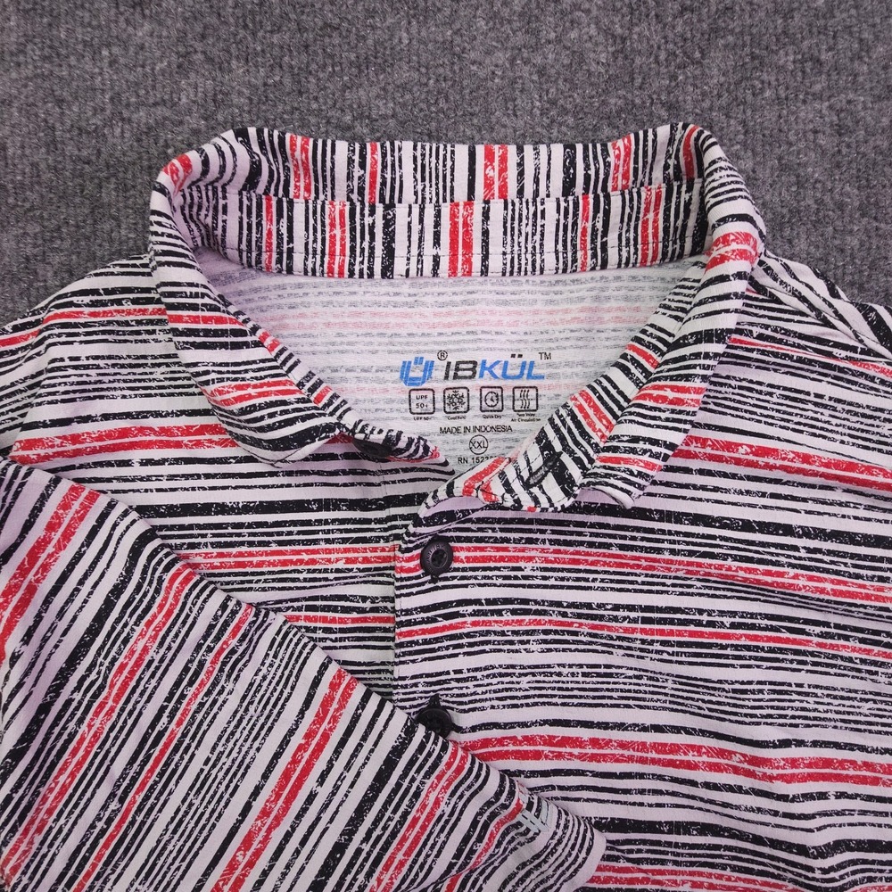 IBKUL Polo Shirt‎ Mens XXL Red Black White Striped Performance Stretch Golf